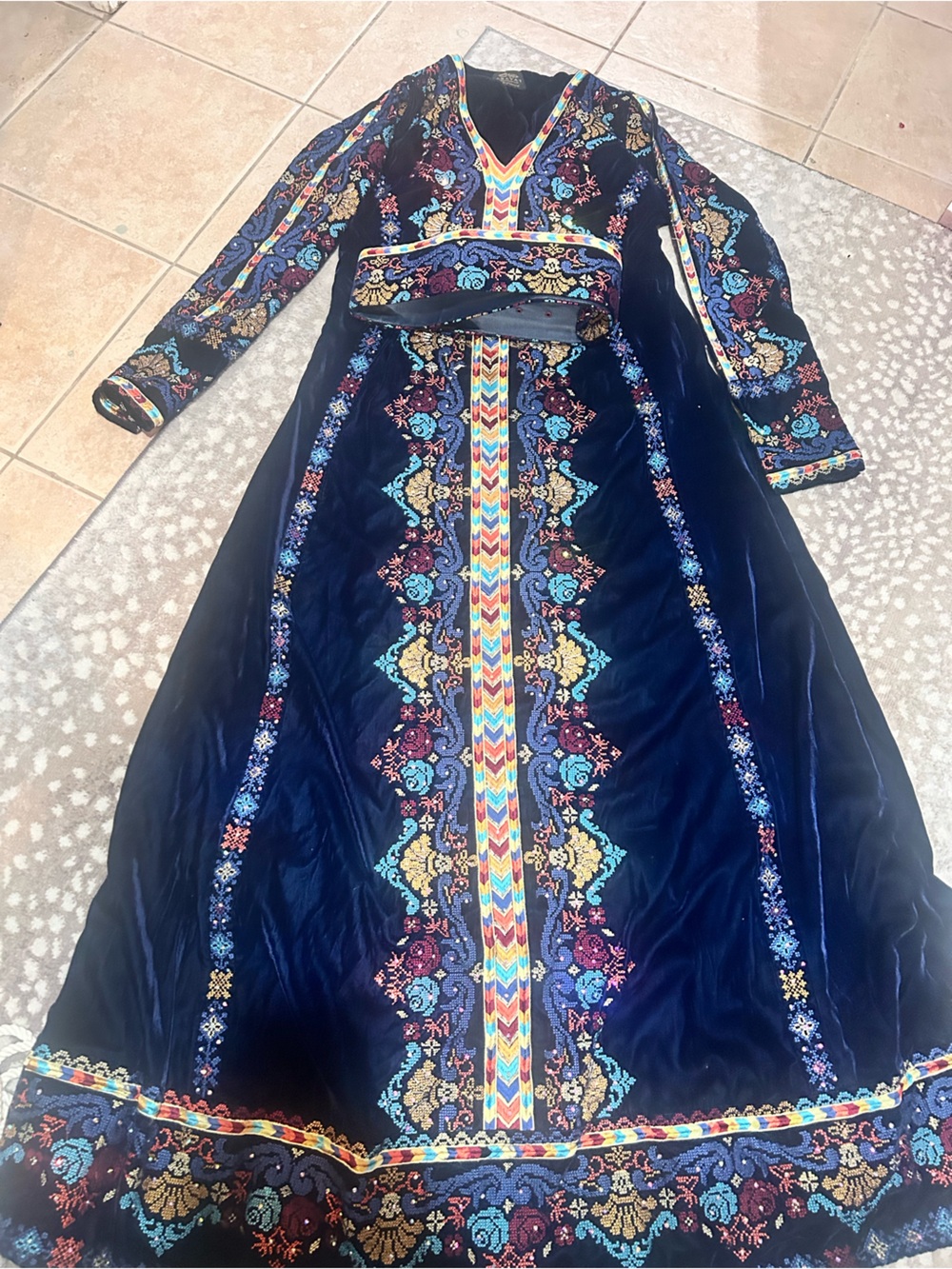 Velvet navy blue Palestinian embroidered Thoab